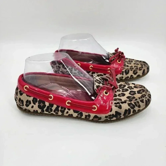 Sperry Leopard Print Red Brown Spotted Flats Size 7 Medium A-13 CH73 - Picture 3 of 6